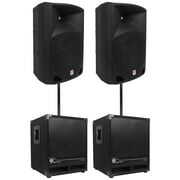 Rent to own 2) Rockville RPG10 10" Powered 600W DJ PA Speakers+2) Subwoofers+Mounting Poles