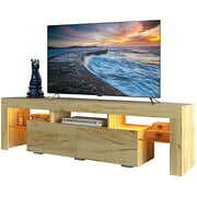 Rent to own SESSLIFE TV Console Table for 70 Inch TV, Large Television Stand with RGB LED Lights, Farmhouse Wood Entertainment Center， TV Cabinet with 2 Drawers, TV Cabinet for Living Room, Bedroom