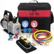 Rent to own XtremepowerUS Premium Vacuum Pump HVAC A/C Refrigeration Kit AC Manifold Gauge Case Set w/ Leak Detector and Carrying Tote Bag