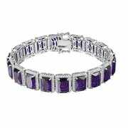 Rent to own Pure Italian Sterling Silver 14K White Gold Finish Simulated Diamonds Purple Amethyst Bracelet 12mm/7.5 Inch
