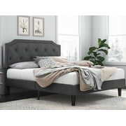 Rent to own Amolife Queen Upholstered Platform Bed Frame with Diamond Button Tufted Headboard, Dark Grey