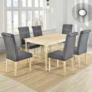 Rent to own Wood Dining Table Set with 6 High Back Upholstered Dining Chairs Kitchen Room Furniture Set(Grey,Set of 7)