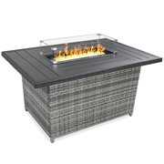 Rent to own Best Choice Products 52in Wicker Propane Gas Fire Pit Table 50,000 BTU w/ Glass Wind Guard, Tank Holder, Cover - Gray