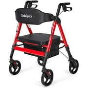 Rent to own OasisSpace Heavy Duty Rollator Walker - Bariatric Rollator Walker with Large Seat for Seniors Support up to 500 lbs (Red)