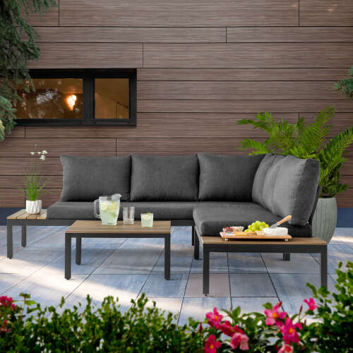 Rent to own ONLINE Bryde Sectional Sofa and Loveseat Low Seating Patio Set, 3 Pieces