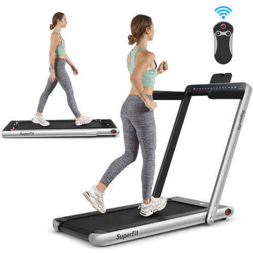 Rent to own Costway SuperFit 2.25HP 2 in 1 Dual Display Folding Treadmill Jogging Machine W/APP Control Silver