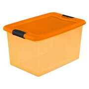 Rent to own Sterilite Orange 64 Quart Latching Plastic Storage Box Container Tote, (6 Pack)