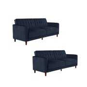 Rent to own Home Square 2 Piece Upholstered Velvet Convertible Sleeper Sofa Set in Blue