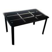 Rent to own Rectangle Tempered Glass Dining Table with Nine Block Box Pattern Black