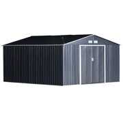Rent to own Outsunny 11' x 13' Metal Garden Shed Utility Tool Storage, Outdoor House for Backyard and Garden, Dark Grey