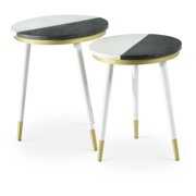 Rent to own Taj Black and White Marble Top 2-Pack Round Side Table Set