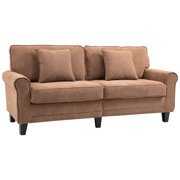 Rent to own HOMCOM Modern Classic 3-Seater Sofa Corduroy Fabric Couch with Pine Wood Legs, Rolled Arms for Living Room, Light Brown