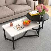 Rent to own Round Coffee Table and Rectangular Unique Coffee Table Sets, 2 in 1 Cute Coffee Tables for Living Room, Black and White