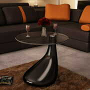 Rent to own Coffee Table w/Round Glass Top, High Gloss Side End Stand Table, Black