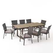 Rent to own Cassie Outdoor 8 Seater Expandable Wood and Wicker Dining Set, Gray