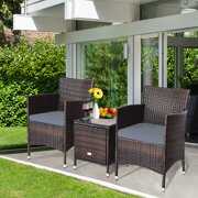 Rent to own Patiojoy 3-Piece Patio Wicker Rattan Furniture Set Conversation Sofa Set  W/Coffee Table Grey