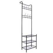 Rent to own ANGGREK Standing Clothes Stand, Metal Coat Hat Rack Free Standing Clothes Stand with 14 Hooks and 3 Tiers Shoe Rack Entryway