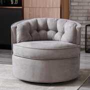 Rent to own Swivel Accent Chair Linen Fabric Barrel Chair,Modern Round Bucket Arm Chair for Living Room Bedroom,Thickened Padded Single Lazy Sofa for Living Room,Warm Grey