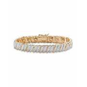 White Diamond Accent Two-Tone Pave-Style S-Link Tennis Bracelet 14k Yellow Gold-Plated 7"