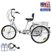 Rent to own Motor Genic Unisex 7-Speed 24" Adult 3-Wheel Tricycle Cruise Bike With Basket Women Trike Bycicle White