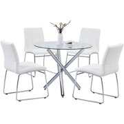 Rent to own Nopurs Modern Dining Table Set Round Glass Dining Table with 4 piece Faux Leather Dining Chair