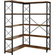 Rent to own IRONCK Bookcases and Bookshelves Industrial Corner Etagere Bookcase L Shaped Shelf 5 Tier with Metal Frame for Living Room Home Office