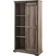 Rent to own Modern Farmhouse Grooved Sliding Door Tall Storage Cabinet in Gray Wash