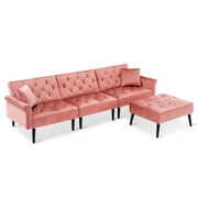 Rent to own Ivinta Convertible Velvet Sofa, Sectional Couch with Ottoman, Modern Upholstered Sofa Bed for Living Room