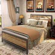 Rent to own Full Size Bed Frame with Wood Headboard, Metal Platform Bed with Industrial Footboard, Heavy Duty Steel Mattress Foundation, Hold 400 LBS, Easy Assembly