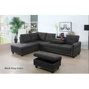 Rent to own Ainehome Living Room Sectional Set, Leather Sectional Sofa in Home, with Storage Ottoman and Matching Pillows (Black Grey)