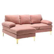 Rent to own L-Shape Sectional Couch Sofa, Modern Futon Sofa Chaise L-Shape with Arm-Pillows & Metal Legs, Left Hand Facing, Modern Corner Sectional Futon Sofa, for Living Room, Apartment, Dorm, Pink