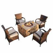 Rent to own 5-Piece Fire Pit Table Set Outdoor Patio Furniture with 40" Gas Fire Pit Table and Four Wicker Chair