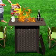 Rent to own Outdoor Fire Pit Table, SEGMART 40,000 BTU, Wicker Square Propane Fire Pit Table with Auto Ignition, Lava Rock, Adjustable Flame, Backyard Fire Pit Table with Removable Lid, ETL Certified, S9680