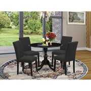 Rent to own East West Furniture DMAB5-ABK-24 5 Piece Wood Dining Table Set Contains 1 Drop Leaves Dining Room Table and 4 Black Linen Fabric Dining Chair with High Back - Wire Brushed Black Finish