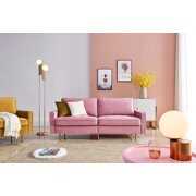 Rent to own Pink Velvet Couch Sofa, JULYFOX Mid Century Modern Loveseat Sofa 71 inch Wide Button Tufted with Golden Legs For Small Spaces