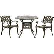 Rent to own MEETWARM 3 Piece Patio Bistro Set, Outdoor All-Weather Cast Aluminum Dining Furniture Set Includes 2 Chairs and a 35.4” Round Table with Umbrella Hole for Garden Deck