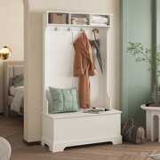 Rent to own ON-TREND Hall Tree with 4 Hooks and Hinged Lid, Coat Hanger, Entryway Bench, Storage Bench, 3-in-1 Design, for Entrance, Hallway (White)