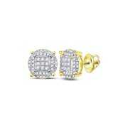 Rent to own Solid 10k Yellow Gold Men's Round Diamond Circle Cluster Earrings 1/4 Ct.