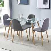 Rent to own Zimtown Dining Table Set with Chairs, Rectangle Glass Table Set Modern Tempered Glass Top Table with 4 Fabric Chairs Gray Dining Room Furniture