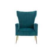 Rent to own HOMEFUN Teal Velvet Upholstered Wingback Living Room Chair With Golden Legs