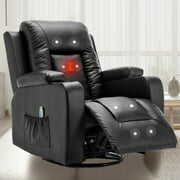 Rent to own COMHOMA Recliner Chair PU Leather Rocking Sofa with Heated Massage, Black