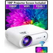 Rent to own Cibest WiFi Movie Projector Native 1080P (With Projection Screen), LED Outdoor Projector, Compatible with TV Stick, PS4, HDMI, VGA, TF, AV and USB