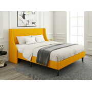 Rent to own Amolife Full Size Modern Platform Upholstered Bed Frame with Deluxe Wingback,Light Yellow