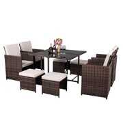 Rent to own Zimtown 9PCS Rattan Wicker Patio Dining Set Outdoor Furniture Set w/ Begin Cushion