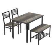 Rent to own Yoneston 4-Piece Dining Table Chair Set with Storage Rack, 43in Rectangular Kitchen Table with 2 Chairs and a Bench for Home Dining Room Pantry Canteen Caf, Black Oak