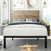 Rent to own Amolife Twin Size Platform Bed Frame with Wood Headboard,Rustic Country Style Mattress Foundation,Light Brown