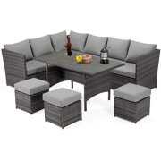 Rent to own Danrelax 7-Piece Patio Conversation Set, Outdoor Sectional Sofa, PE Rattan Wicker Furniture, Steel Frame, Gray