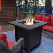 Rent to own Propane Gas Fire Pit Table, 40000 BTU Auto-Ignition 28'' Fire Pit Table with Removable Lid & Lava Rock, Stainless Steel Heater, Square Outdoor Rattan-Look Fire Table with Control Knob, Bronze, SS1028