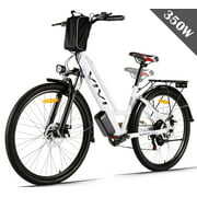 Rent to own VIVI 26''Electric Bike 350W  Low-Step Thru City Cruiser Bicycle with Carrier Rack Professional 7 Speed, Electric Commuter Bike Hybrid Ebike for Women Senior Gift, Beach EBike