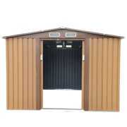 Rent to own 9' x 6' Metal Garden Shed Utility Tool Storage, Outdoor House for Backyard and Garden Brown